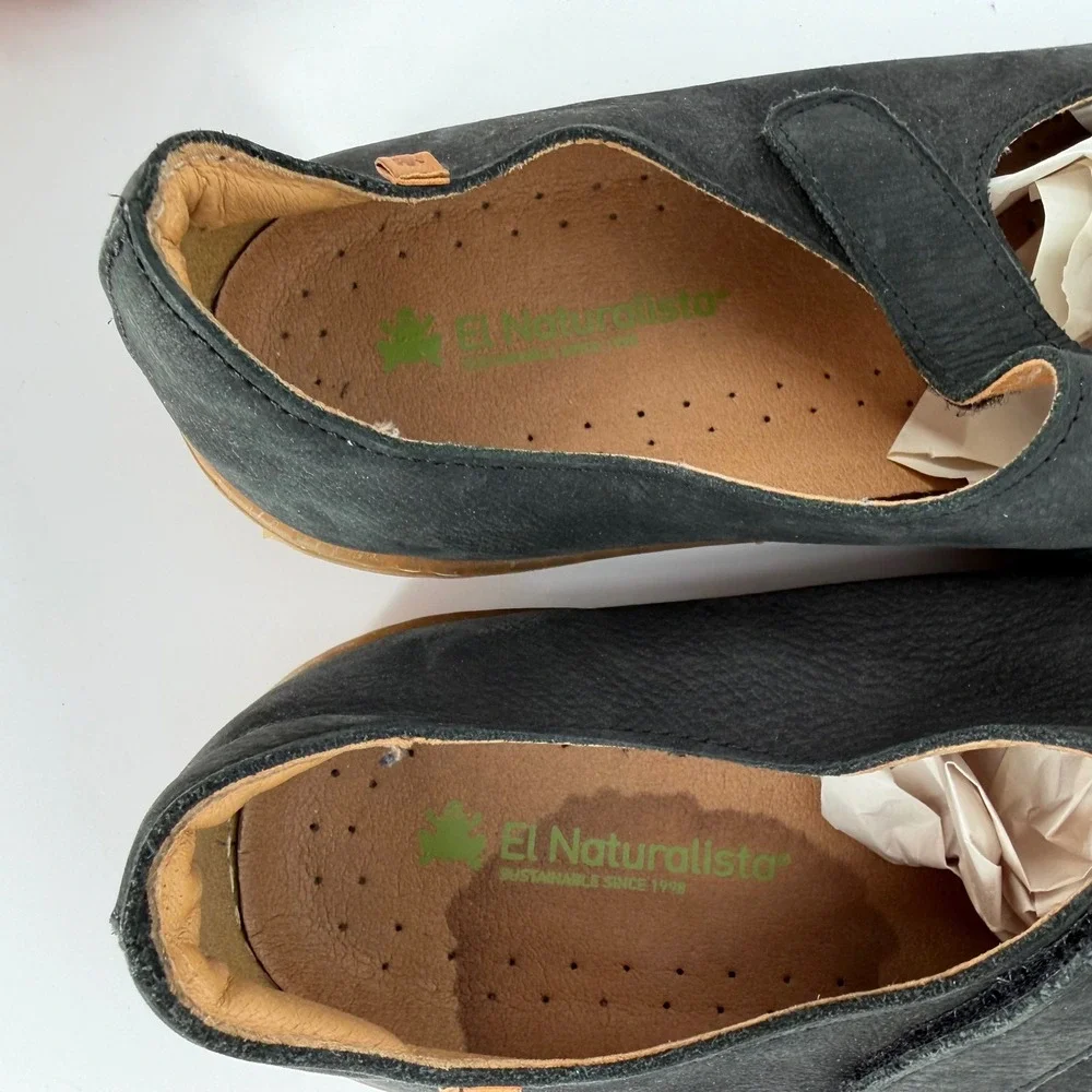 El Naturalista 5768 Black Nubuck Leather Mary Jane Flats Women Size 40